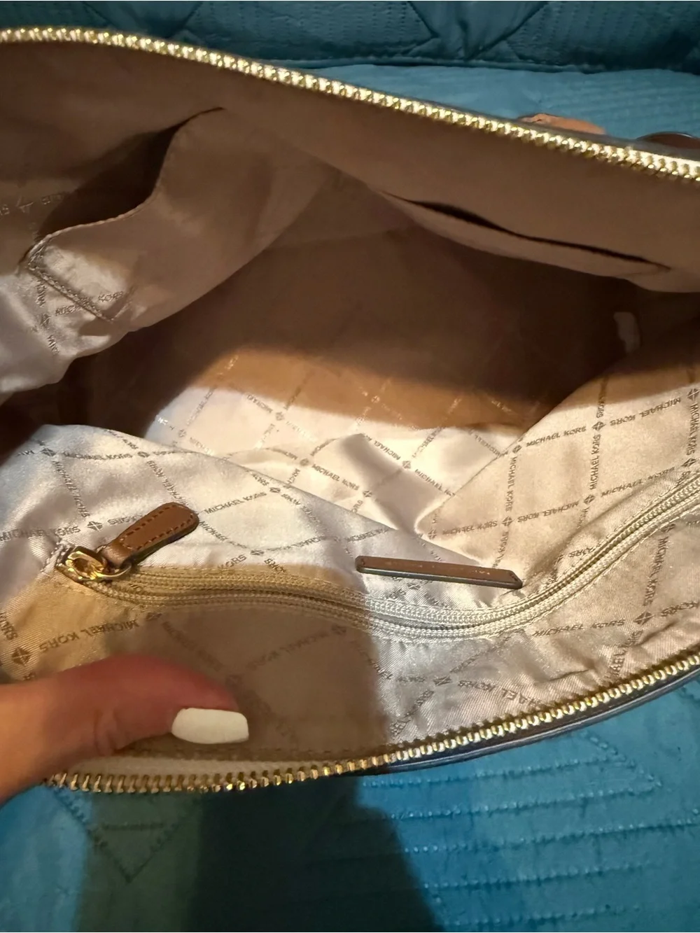 Michael Kors Cream and Brown MK Signature Dome Satchel with Removable Strap